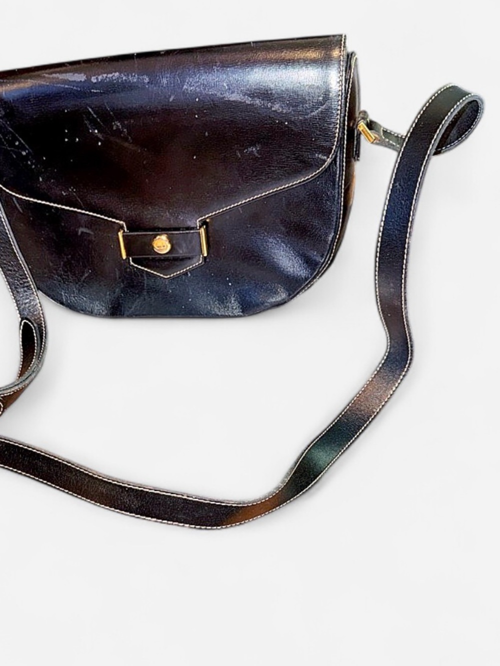 Authentic Vintage Christian Dior Black Leather Slanted Outing Shoulder Bag